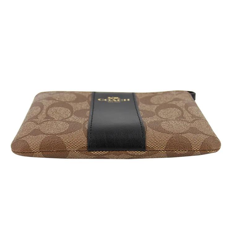 COACH Corner Zip Leather Pochette Clutch Coin Wrist Bag Wallet Small Women's Black Brown (Unisex) Wallets 58035 IMCBI