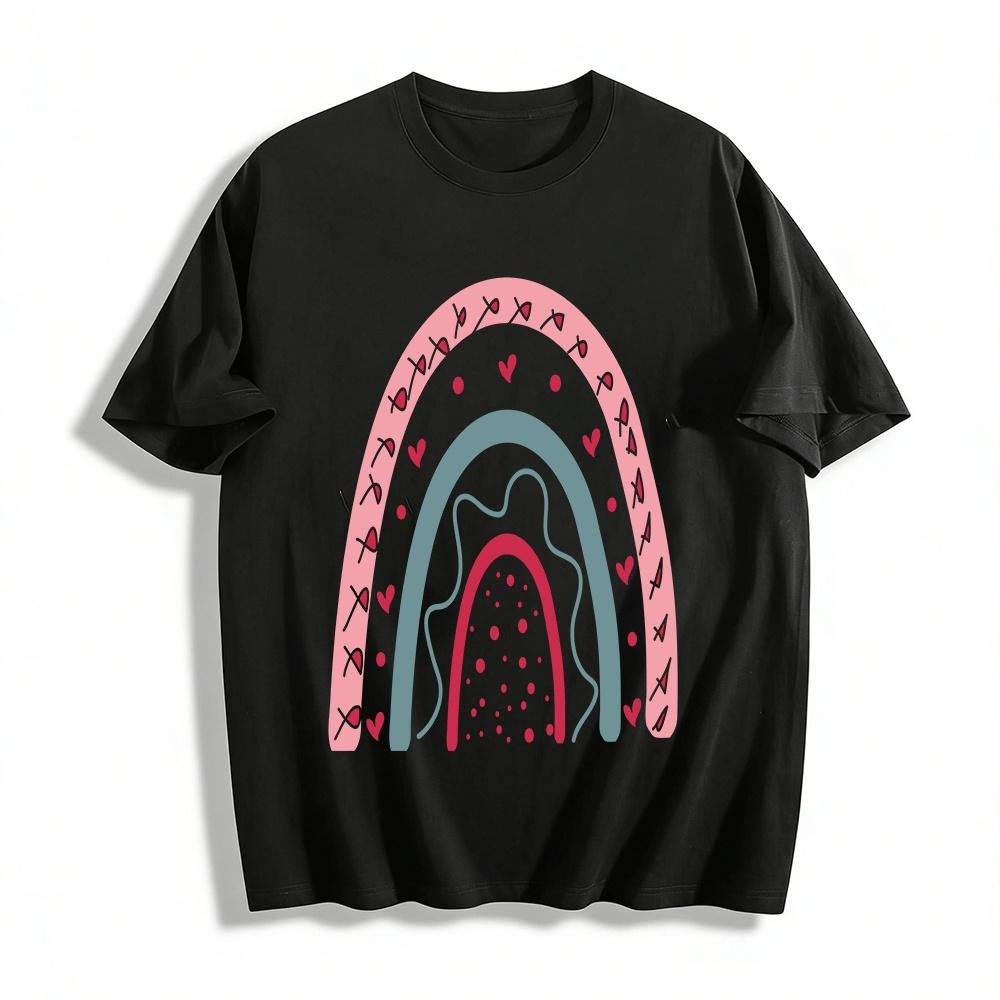 

Cute Heart Rainbow Print Casual Kids Top Pure cotton T-shirt 6XL