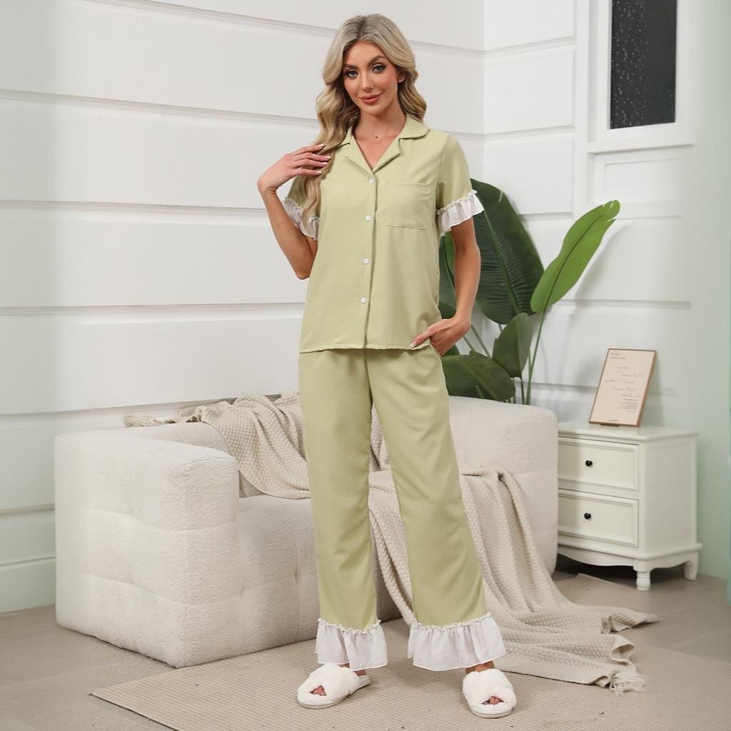 Sleepwear Women's Summer Lightweight Bubble-sheen Soft Lace-edge V-neck Cardigan, Can Be Worn Outside.