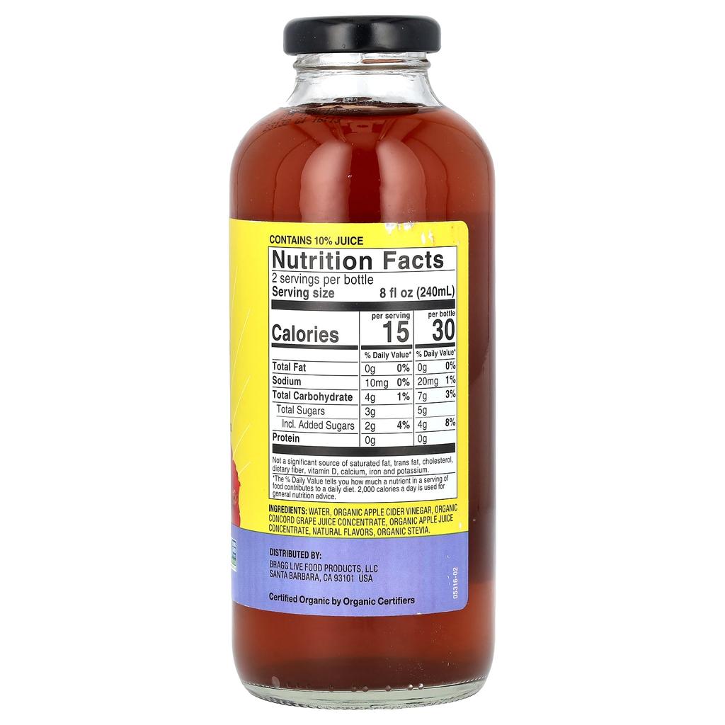 Bragg Bio Apfelessig Erfrischungsgetränk, Präbiotisch, Concord-Traube & Hibiskus, 16 fl oz (473 ml)