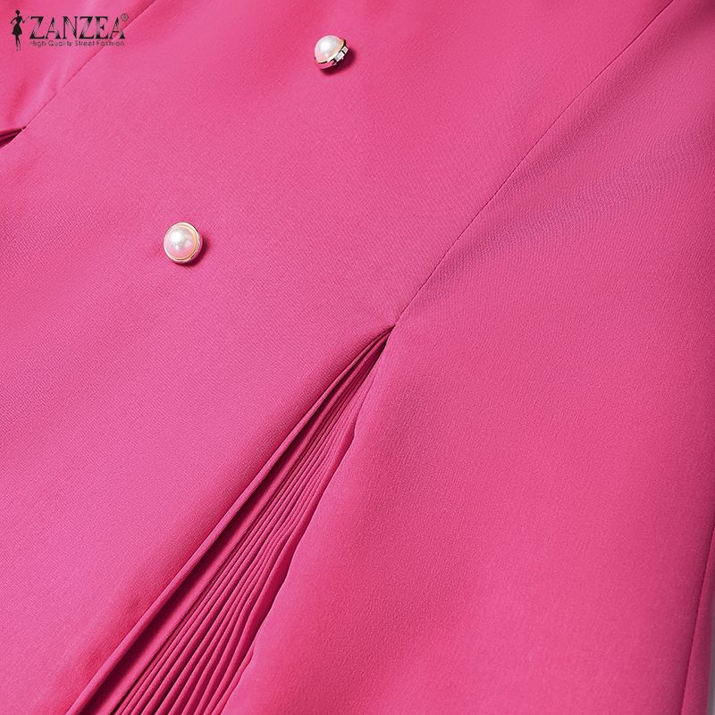 ZANZEA Rochie Lungă Elegantă Casual pentru Femei cu Guler Păpușă și Mâneci Scurte