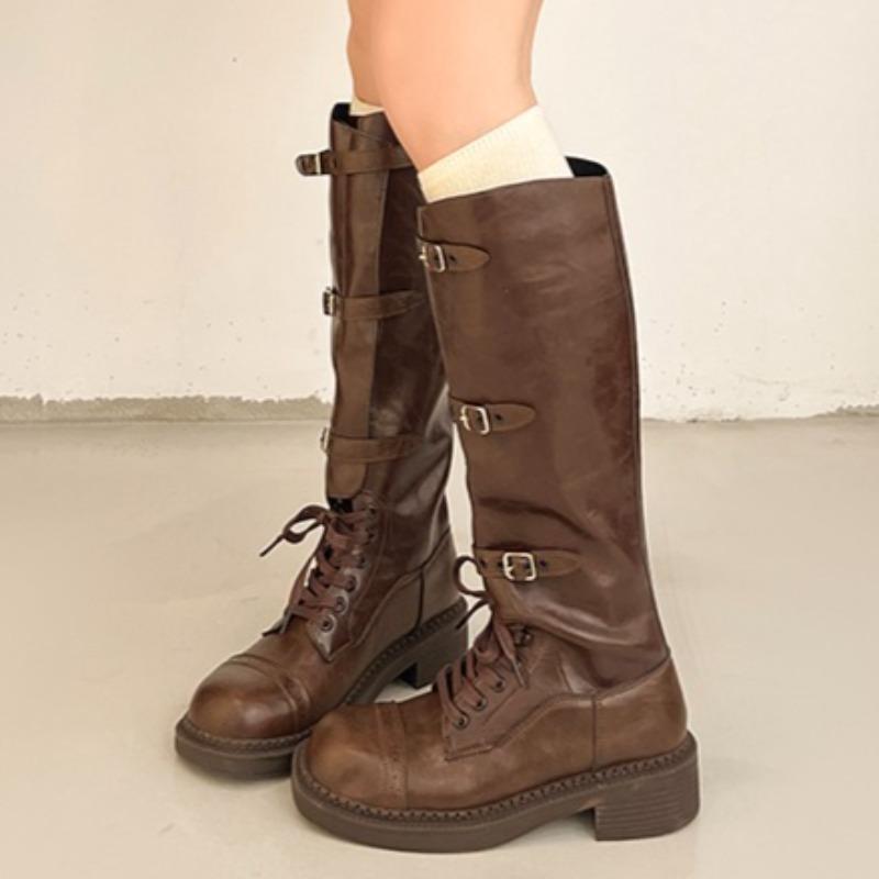 Mid Heels Women Knee High Boots Designer Chunky Heeled Shoes Fashion Pumps  Winter New Casual Woman Motorcycle Long Botas