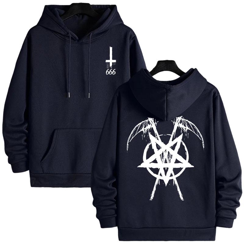 Autumn Winter Casual Sportswear Urban Fashion Hoodies Male Top Outwear 2025 Trendy Mens Hooded Sweatshirts Satan Pentagram Print