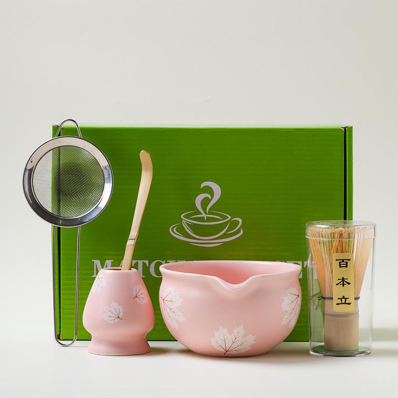 4-7pcs Set Ceramic Matcha Bowl Large Capacity Smooth Matcha Whisk Stand High Temperature Resistant Tea Salad Soup Bowl