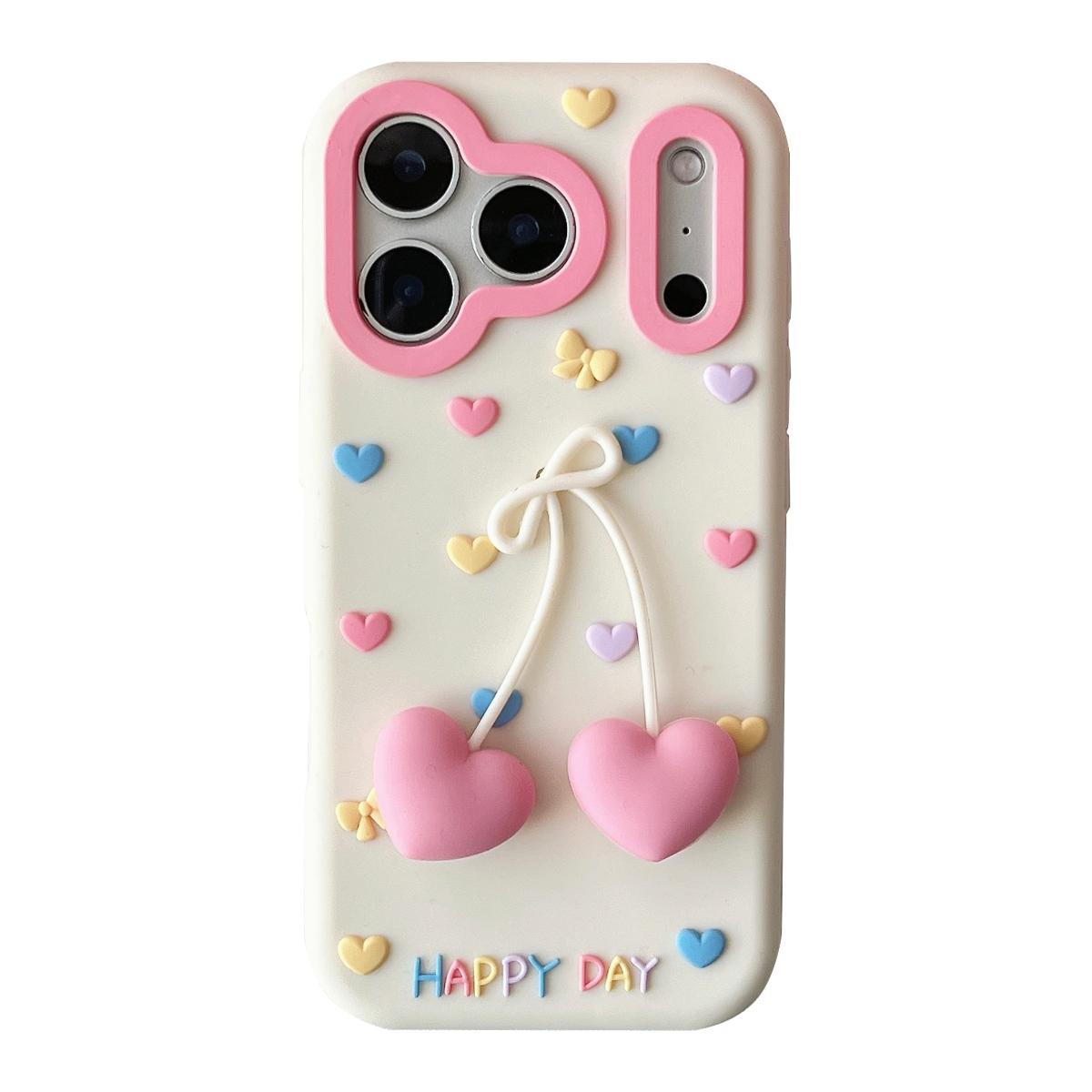 

Розовый кулон-сердечко для iPhone 13 14 15 16 17 Pro Max 3D Милый мультяшный Мягкий силиконовый чехол для телефона Задняя крышка For iPhone 13 розовый