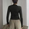 Women's Fashion Casual Sports Style Long-Sleeved Solid Color Half-Open Collar Short T-Shirt Tops