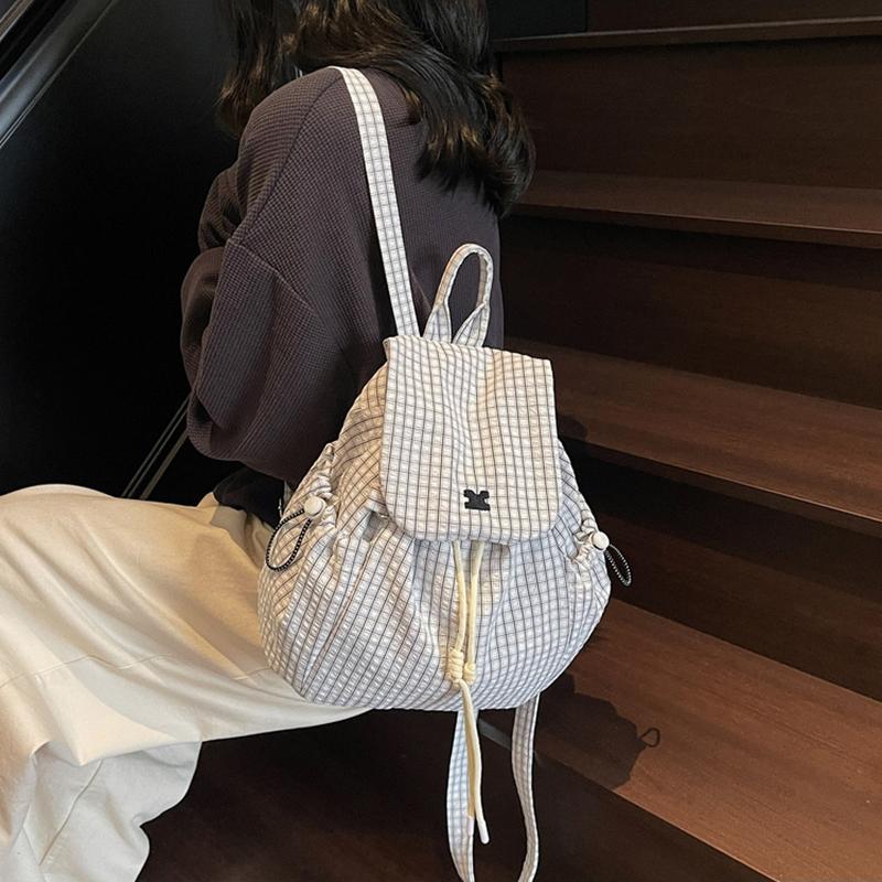 Women'S Stylish Nylon Multiple Pockets Drawstring Backpack Elegant Solid Color Student Small Shoulder Bag Work, Travel & Daily Use CLE