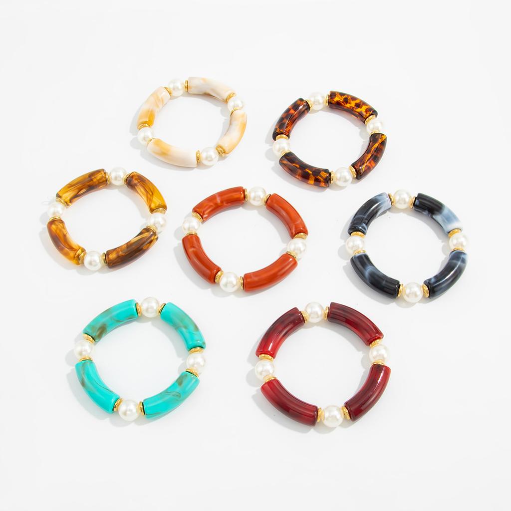 Maillard Smudge Harz Perlen Elastisches Armband, Einfaches Imitationsperlen Bernstein Ellenbogenarmband.