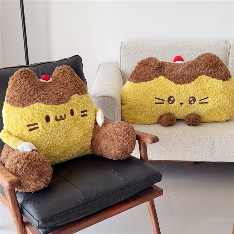 Cartoon Pudding Cat Lumbar Pillow With Plush Cover For Bed Sofa Support