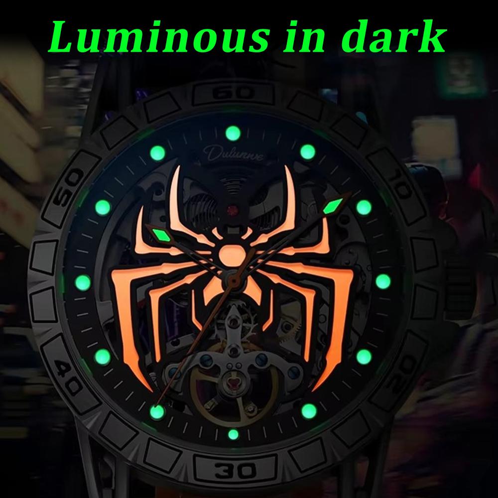 Herreklokke Automatisk Svinghjul Mekanisk Skjelett Edderkoppdesign Selvlysende Vanntett Klokke Uhren Herren