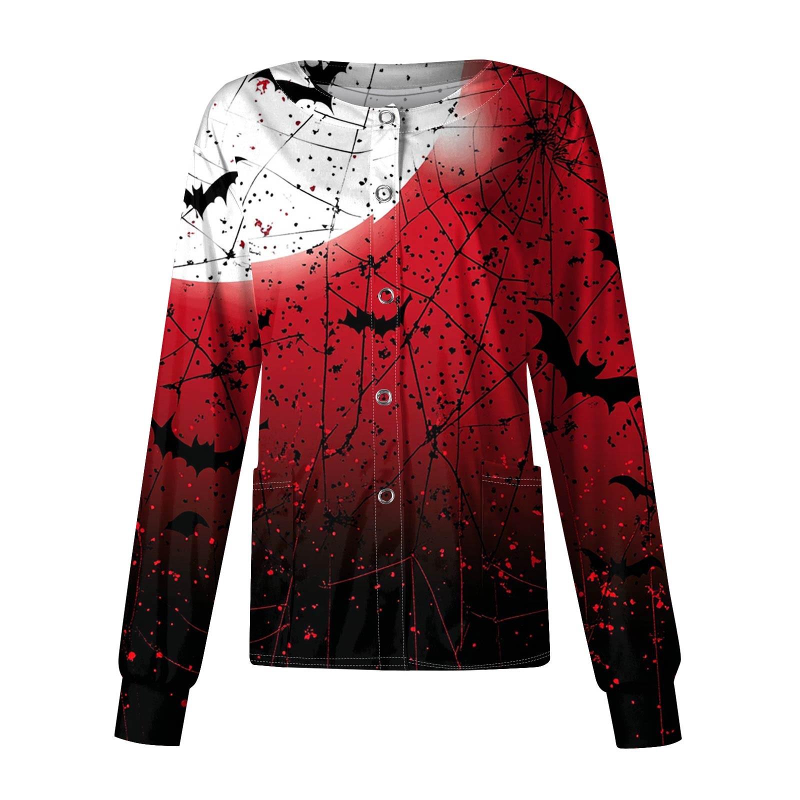 

Женская повседневная однобортная блузка с длинным рукавом на Хэллоуин с принтом, кардиган, верхняя одежда, униформа XXXXXL винный