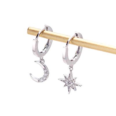 1Pair  Star Moon Asymmetric Hoop Earrings For Women Girls Party Jewelry Gifts