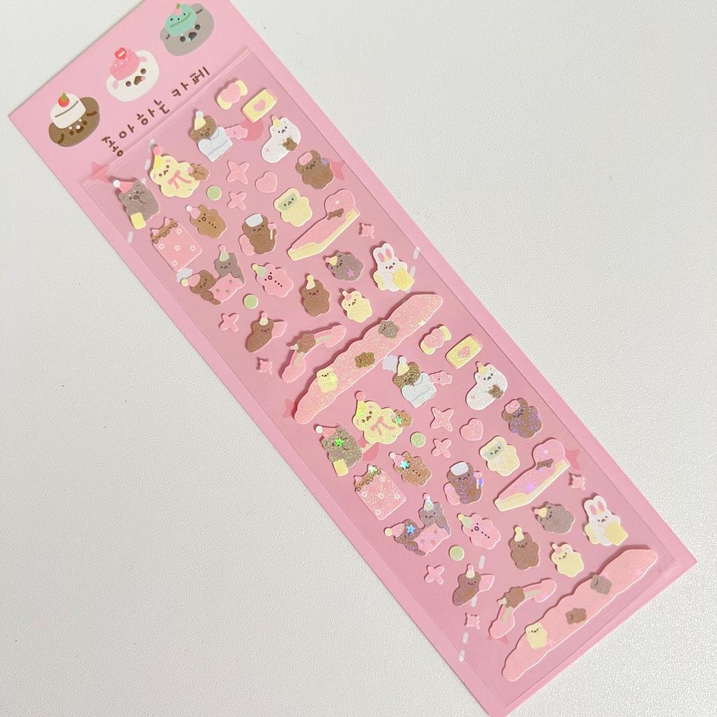 Korea Popular Cute Cartoon Bear Laser Stickers Girl Heart Cute Decoration Diy Material Goo Card Stickers
