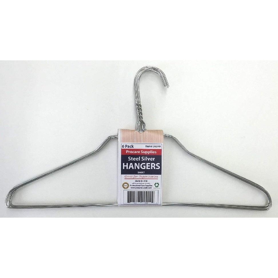 ProCare 6PACK Strong Silver Color Galvanized Metal Wire Shirt Hangers 16 Inch 13 Gauge