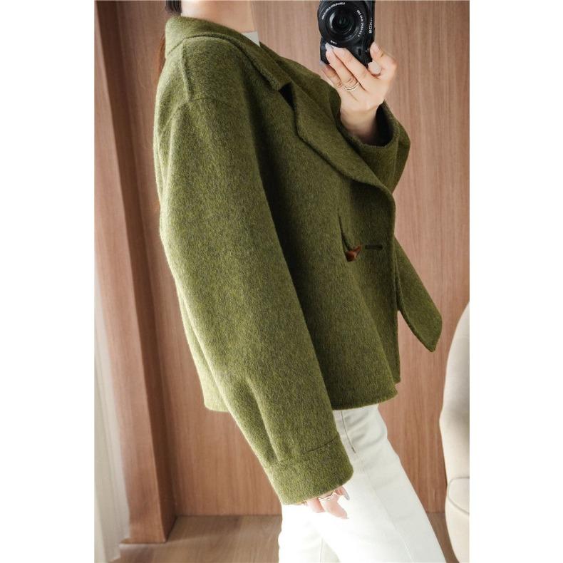 Women's Wool Coat Short Style with Lapel Collar Double Breasted Design