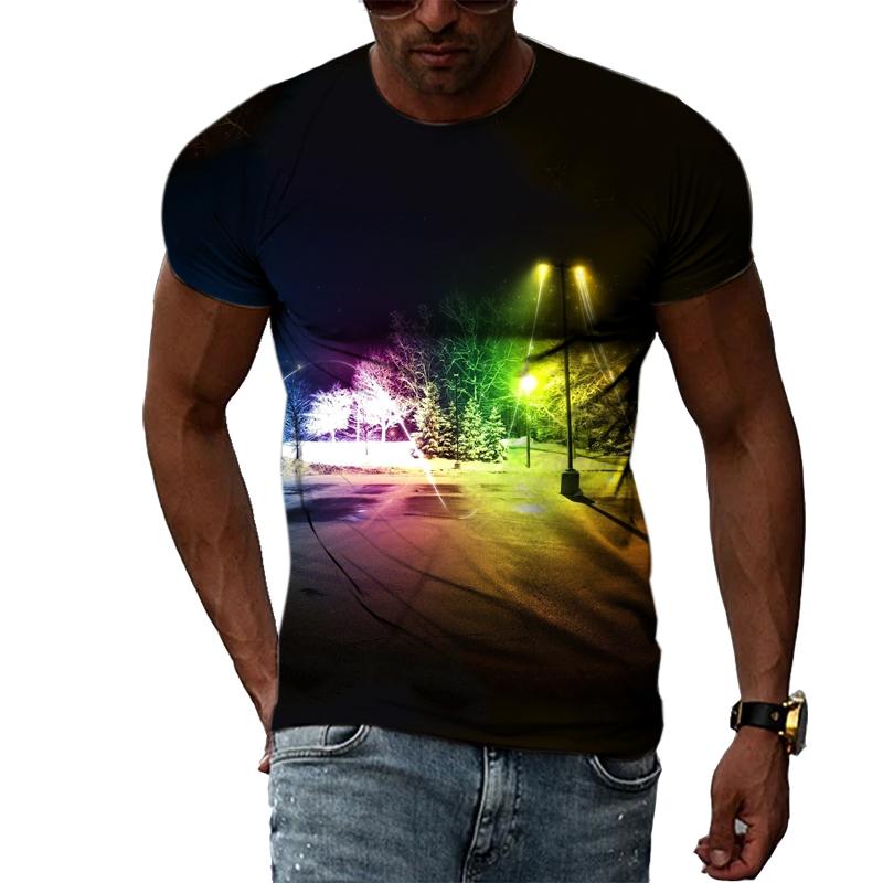 Summer Landscape Pattern T-shirts Casual Personality Hip-hop Trend Round Neck Tees Fashion Men's Street Cool Short-sleeve Top