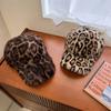 Leopard Print Plush Hat Adjustable Duckbill Cap Warm Baseball Cap  Autumn Winter