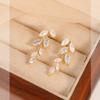 Exquisite Luxury Imitation Pearl Zircon Leaf Stud Earrings for Women Ear Clip No Ear Hole Temperament Bride Engagement Jewelry