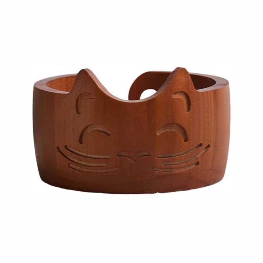 Durable With Holes Wooden Yarn Bowl Practical Cat Shaped Yarn Organizer Handmade Round Storage Basket Crocheting