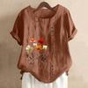 Women's Fashion Casual Round Neck Short Sleeve Cotton And Linen Printed T-shirt Top
