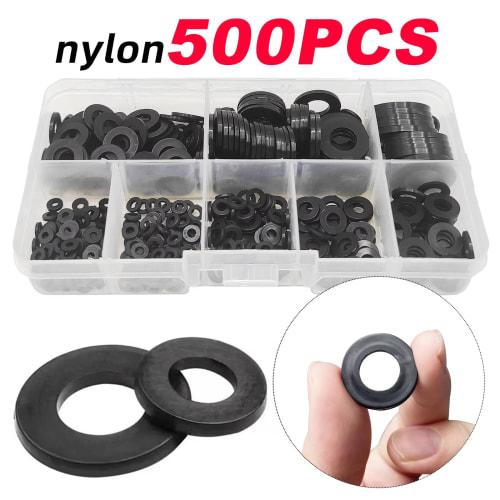 Nylon Washers, 500-Piece Pack, Lightweight and Durable, Compatible with M2-M10 Screws, Includes Storage Box, High Cost Performance, M4, M6, M8 Washers