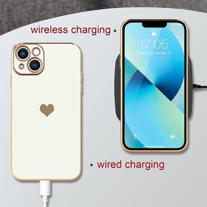 Coque Pour iPhone 13 Pro (6,1") Blanc Lot 2 Verres Trempés Galvanisé Or Luxe TPU Motif coeur Anti-Rayure Amour-Mignon