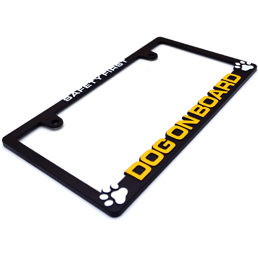 DOG ON BOARD 3D License Plate Frame, Matte Black, License Frame, Dog, Car, Dog