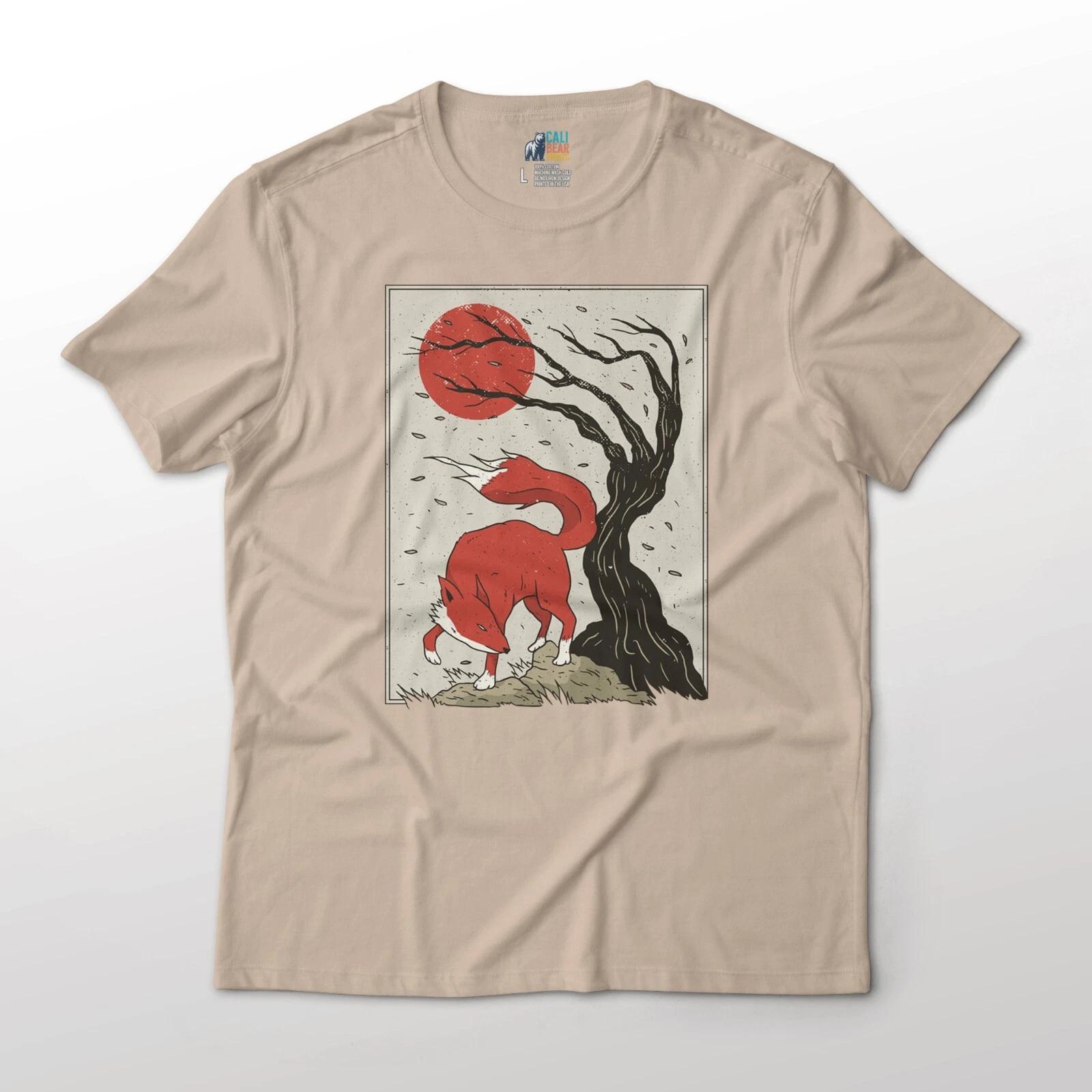 

Japanese Style Orange Fox Art Animal Graphic T-T-Shirt Print M