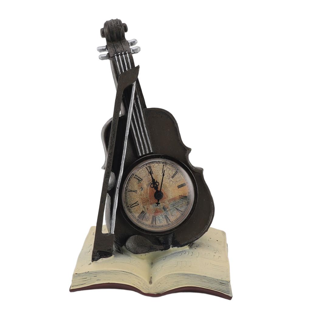 Vintage Violin Clock Sculpture Resin Antique Tabletop Clock Violin Models Musical Instrument Ornaments for Office
