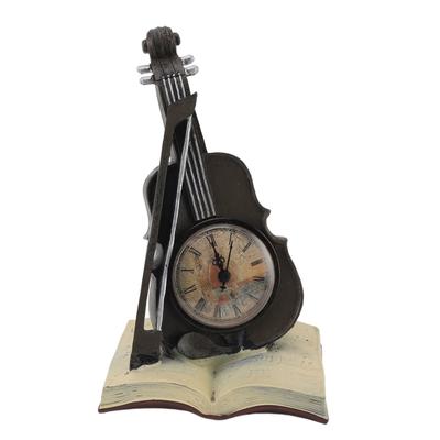 Vintage Geigenuhr Skulptur Harz Antike Tischuhr Geigenmodelle Musikinstrument