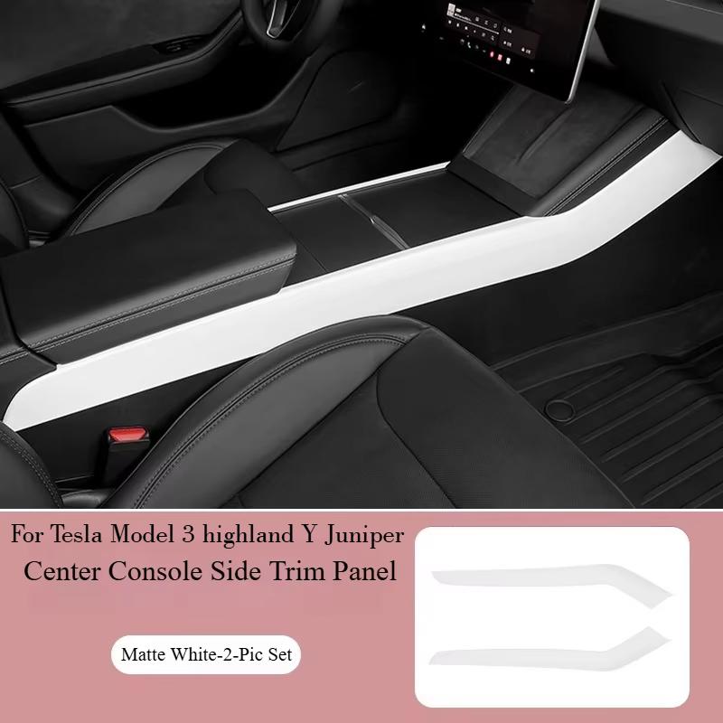 For Tesla Model 3 highland Model Y juniper Center Console Air Vent outlet ABS Trim dashboard Protective Cover interior accessory Matte White-2Pic Set
