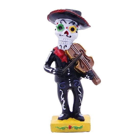 Black Mariachi Band Skeleton Statue Halloween Day of The Dead Skull Figurine Resin Collectible Folk Musician Players Ornament for Home Decor