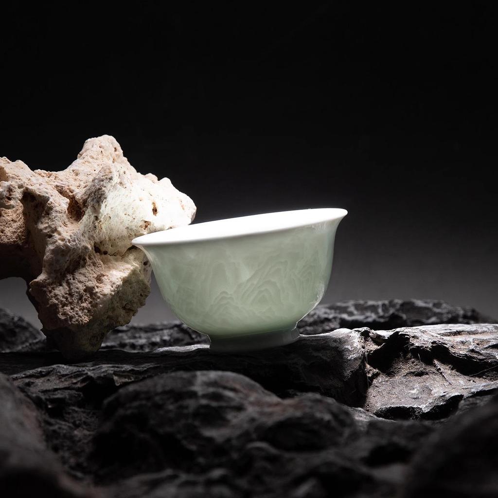 Thousand Li Rivers & Mountains Celadon Porcelain Gaiwan Tea Set for Gongfu Brewing