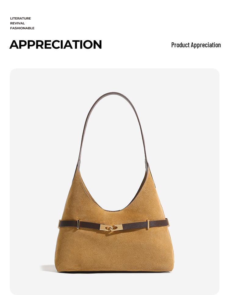 Vintage Suede Hobo Shoulder Bag - Large Capacity, Simple Design for Women