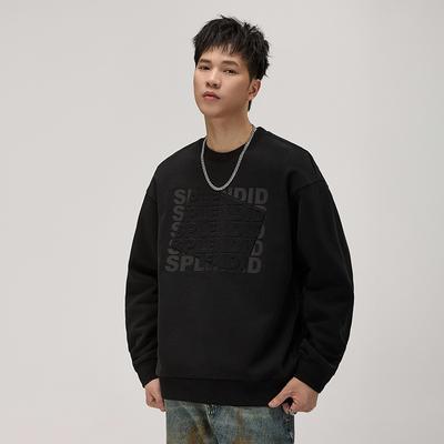 American High Street Trendy Brand Three-Dimensional Steel Stamp Men'S Sweater Autumn Heavy Loose Long-Sleeved Pullover Jacket