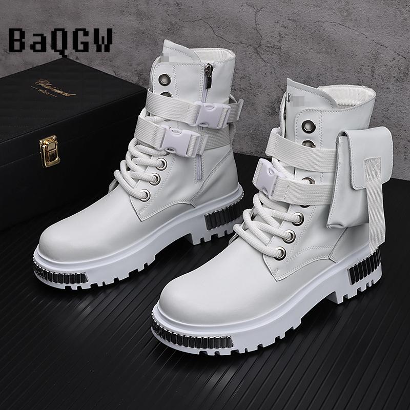 Fashion Metal Patchwork High-Top Shoes Men's Autumn Winter Fashion Trend Cowboy Boot British Style Height Increasing Leather Short Boots