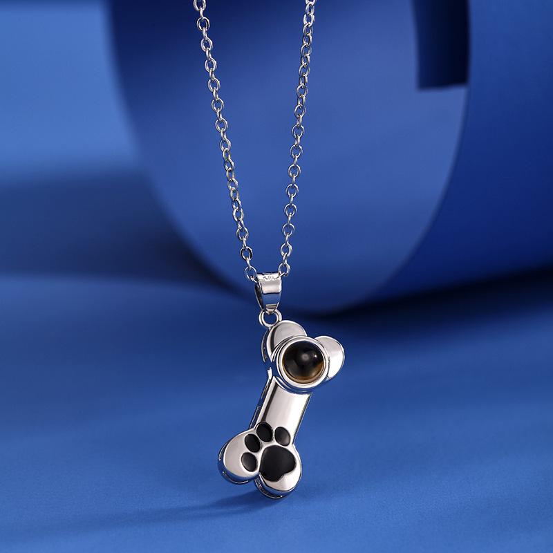 "I Love You" Projection Bone Necklace with Dog Paw Print - Custom Colors - Cute Pet Lover's Christmas Gift 