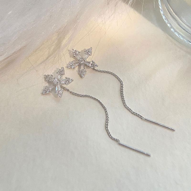 Fashion Long Tassel Ear Line Earrings For Women Korean Temperament Crystal Fish Tail Drop Earrings Girls Daily Party Jewelry