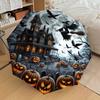 1PC Haunted House Halloween Pattern Small Travel Compact Windproof Umbrella, Automatic Folding Umbrella, Automatic Open/Close ,Gift-130