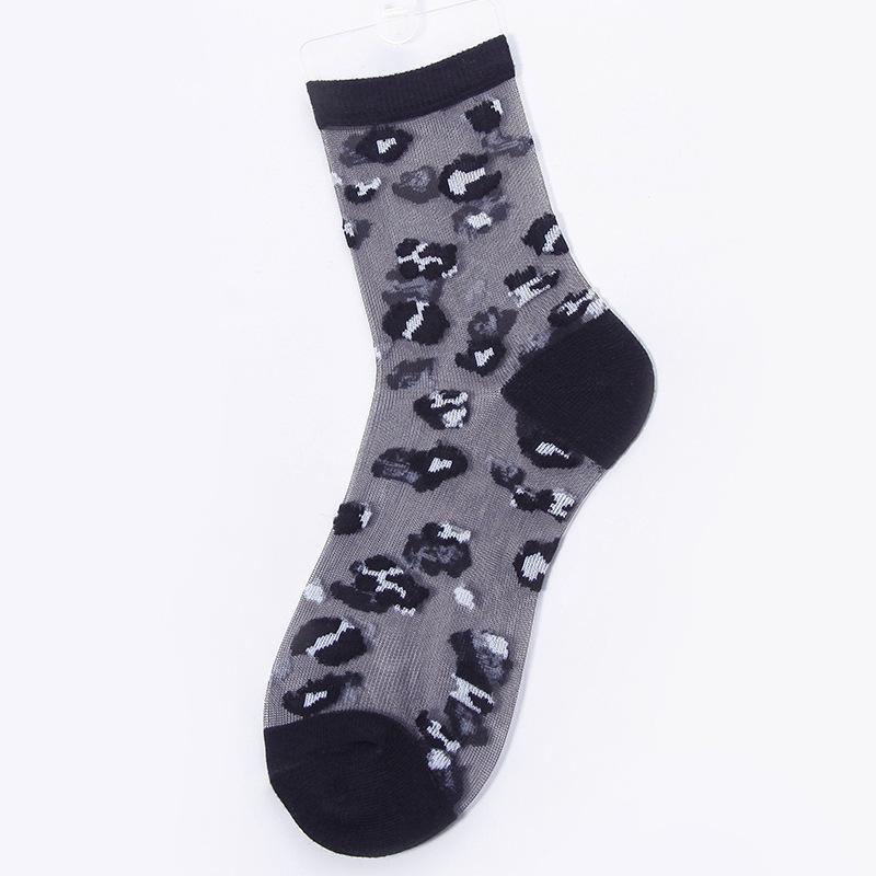 Chaozhu Spring Summer Transparent Crystal Silk Socks Women Sexy Leopard Grain Fashion Casual Breathable Calcetines Mujer