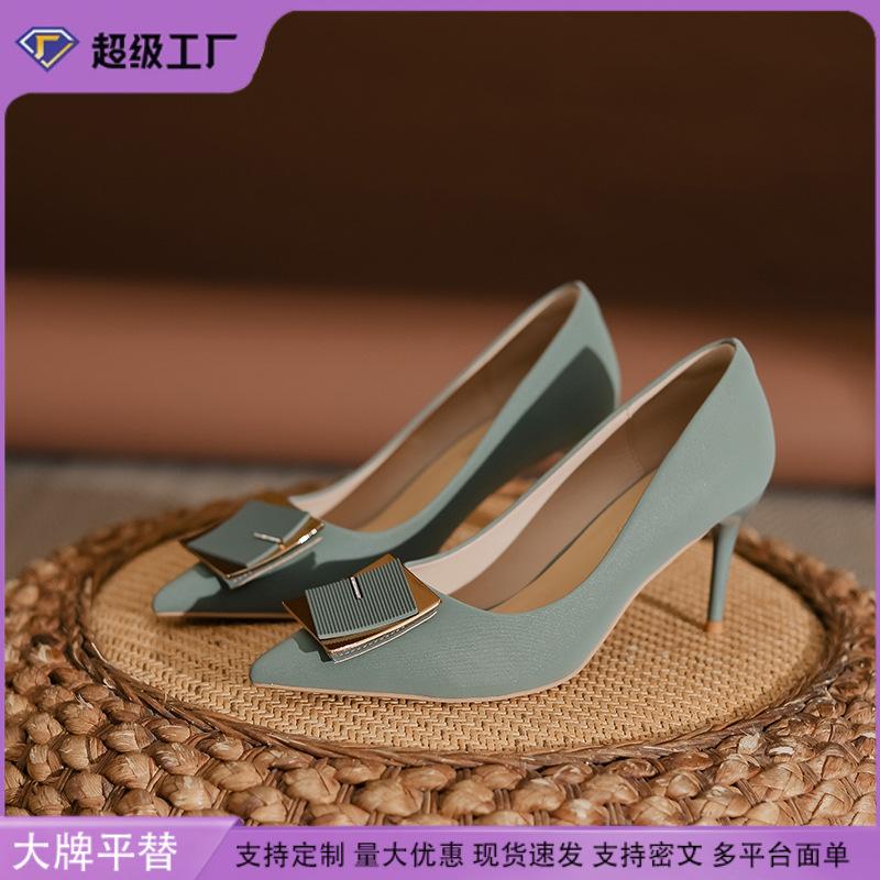 Genuine leather women's shoes 2025 spring and summer fashion versatile high heels women's fine heels high sense sexy single shoes children's spring