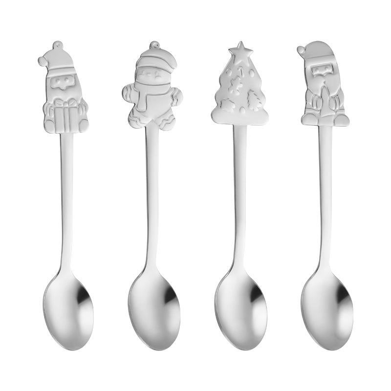 Durable Stainless Steel Christmas Spoon Set 4Pcs Adorable Snowman Santa Tree Handle Flatware for Daily Xmas Dining Use