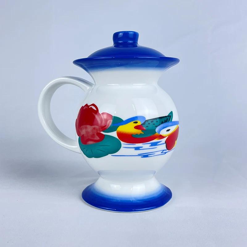 Mug Ceramic Spittoon Shape Water Cup Animal Printing in-Glaze Decoration Retro Funny Personalized Custom Red Blue Chinese Style