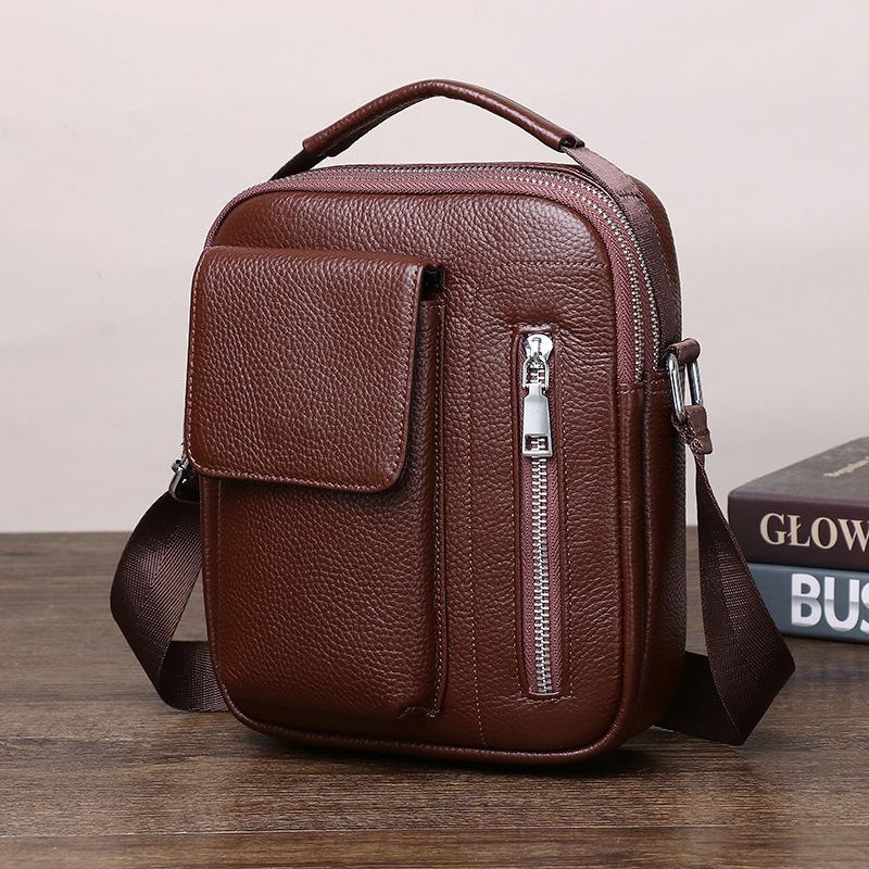 

First Layer Cowhide Men S Mobile Phone Messenger Bag Casual Fashion Handbag Genuine Leather Diagonal Span Shoulder Bag Men S Versatile Cross Bag светло-коричневого