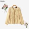 Women Casual Round Neck Long Sleeve Loose Blouse
