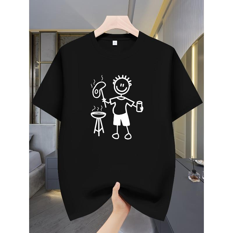European sizes Summer 2025 New Men'S Stylish Casual Outdoor Short-Sleeve Round Neck T-Shirt with a "Creative Line Figure" Pattern Print.