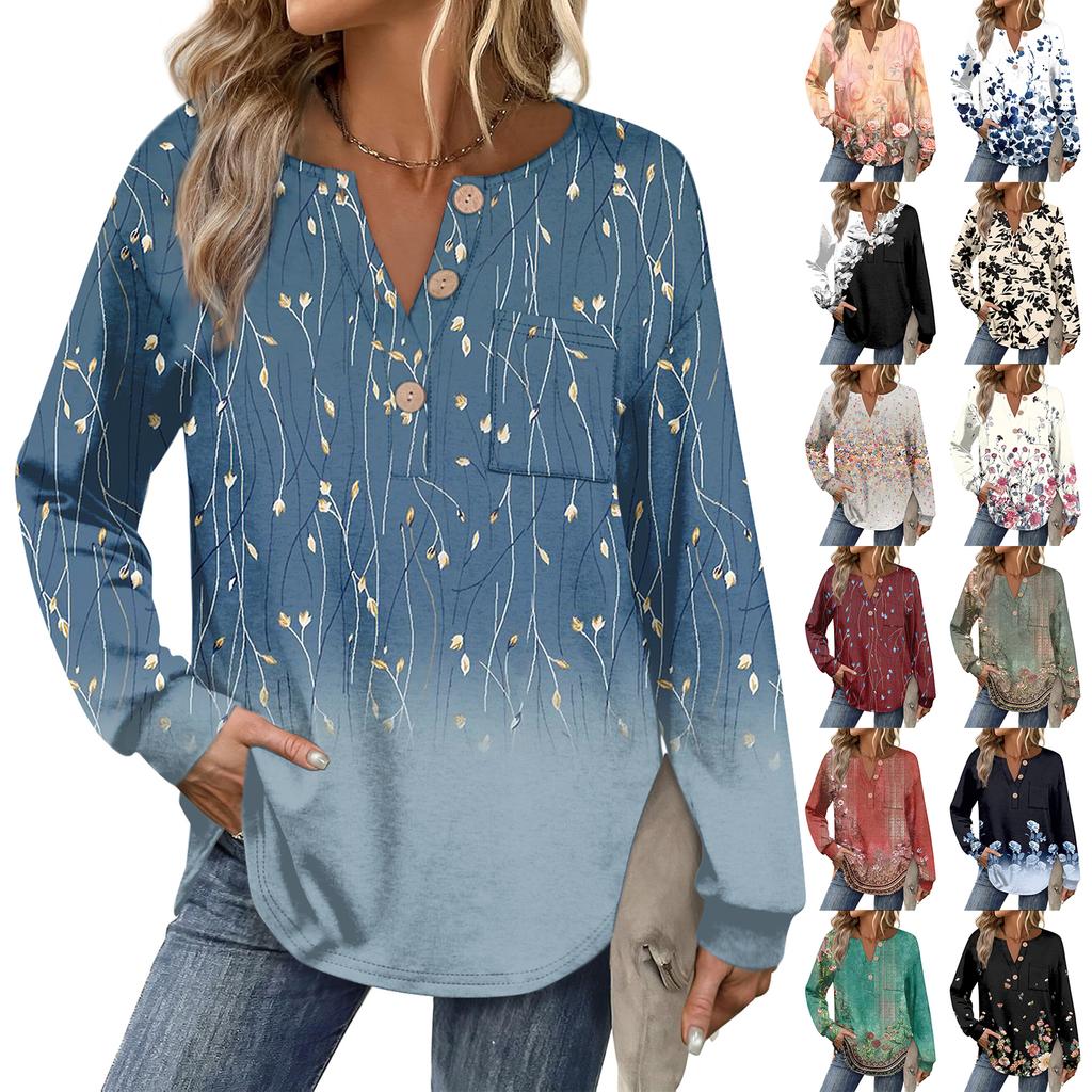 Women's Retro Printed Fashionable Long-sleeved Top
