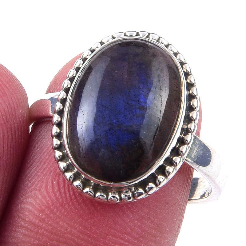 

Natural Labradorite Gemstone Handmade 925 Solid Sterling Silver Ring Size 8 c3O15