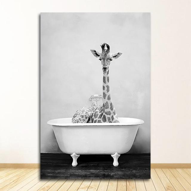 Painting Nursery Wall Art Nordic Picture Kid Room Decor Baby Animal In Bathtub Poster Panda Giraffe Elephant Lion Pig Cow Canvas No Frame