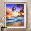 5D Diamond Painting Colorful Beach Pictures of Rhinestones Sunset Seaside Coconut Tree Landscape Diamond Embroidery Cross Stitch Mosaic Sale Decortion